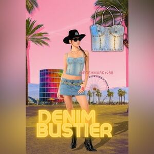 CROPPED STUDDED DENIM BUSTIER TOP SIZE S